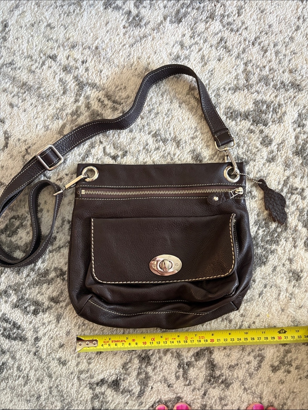 Roots Leather Crossbody saddle Bag with Turnlock
